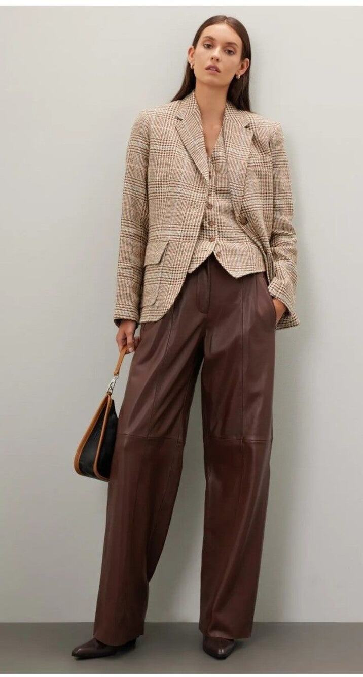 RTR sz 10 Veda deep chocolate brown leather pocketed dress trouser pants seamed